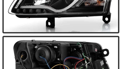 Spyder Auto Black Projector Headlights with DRL Light Tube for Audi A6 2005-2007 Halogen                                     - PRO-YD-ADA605-LTDRL-BK - Image 2