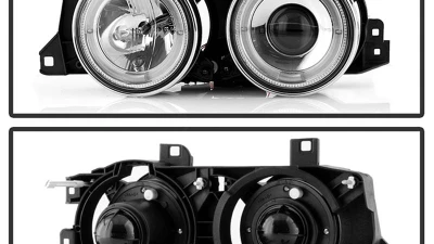 Spyder Auto Chrome LED Halo Projector Headlights for BMW E32 740iL 1992, High/Low H1                                     - PRO-YD-BMWE34-HL-C - Image 2