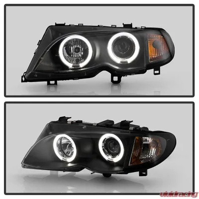 Spyder Auto Black LED Halo Projector Headlights for BMW E46 330xi 2002-2005 - PRO-YD-BMWE4602-4D-AM-BK