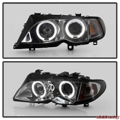 Spyder Auto 1-Piece Smoke LED Halo Projector Headlights for BMW E46 330xi 2002-2005 - PRO-YD-BMWE4602-4D-AM-SM