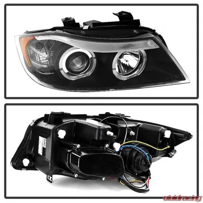 Spyder Auto Halo Amber Black Projector Headlights for BMW E90 3-Series 2006-2008 - PRO-YD-BMWE9005-AM-BK