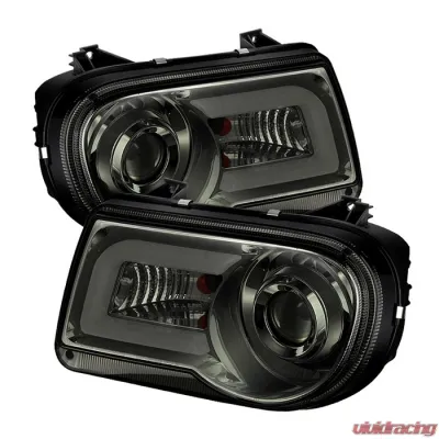 Spyder Auto Smoke DRL LED Projector Headlights for Chrysler 300C 2005-2010, H7 Lights Included - PRO-YD-C300C-DRL-SM