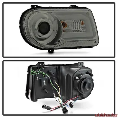 Spyder Auto Smoke DRL LED Projector Headlights for Chrysler 300C 2005-2010, H7 Lights Included - PRO-YD-C300C-DRL-SM