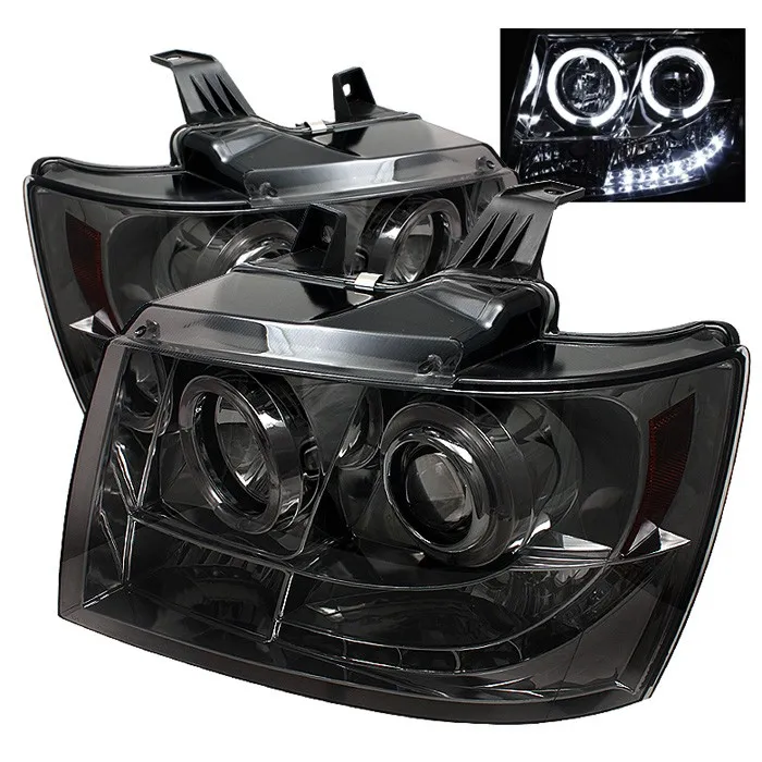 Spyder Auto Smoke LED Halo Projector Headlights with High H1 and Low H1 Lights Included Chevrolet Avalanche 2007-2013 - PRO-YD-CSUB07-HL-SM