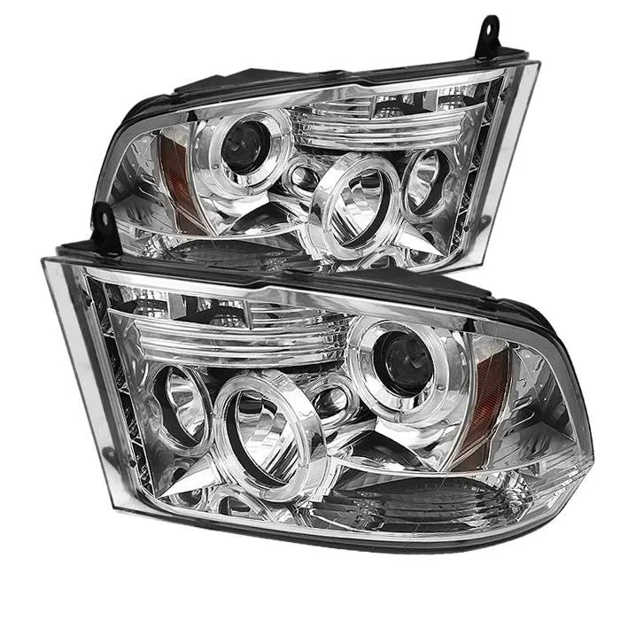 Spyder Auto Chrome LED Halo Projector Headlights with Low H1 Lights Included Dodge Ram 2500 | 3500 with Halogen Lights 2010-2014 - PRO-YD-DR09-HL-C