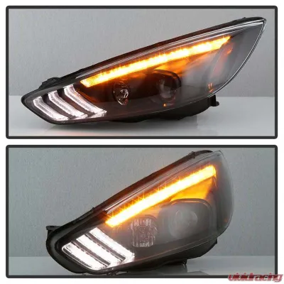 Spyder Auto Signature Projector Headlights Sequential Turn Signal Light Bar Black Ford Focus 2015-2018 - PRO-YD-FF15-LBSEQ-BK