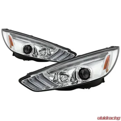Spyder Auto Signature Projector Headlights with Sequential Turn Signal Light Bar Chrome for Ford Focus 2015-2018 - PRO-YD-FF15-LBSEQ-C