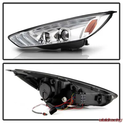 Spyder Auto Signature Projector Headlights with Sequential Turn Signal Light Bar Chrome for Ford Focus 2015-2018 - PRO-YD-FF15-LBSEQ-C