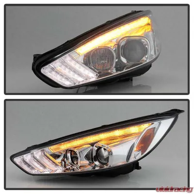 Spyder Auto Signature Projector Headlights with Sequential Turn Signal Light Bar Chrome for Ford Focus 2015-2018 - PRO-YD-FF15-LBSEQ-C