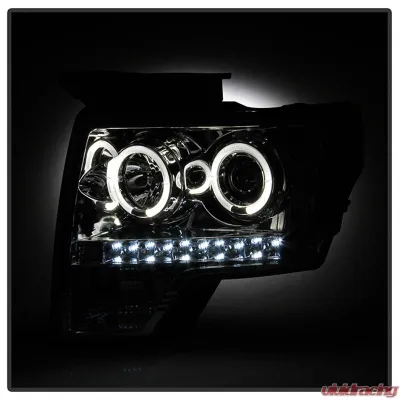 Spyder Auto Smoke LED Halo Projector Headlights for Ford F-150 2009-2014 Halogen - PRO-YD-FF15009-HL-SM