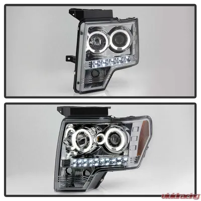 Spyder Auto Smoke LED Halo Projector Headlights for Ford F-150 2009-2014 Halogen - PRO-YD-FF15009-HL-SM
