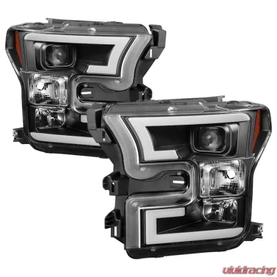 Spyder Auto Signature Projector Headlights Light Bar DRL LED Black Ford F150 2015-2017 - PRO-YD-FF15015-LBDRL-BK