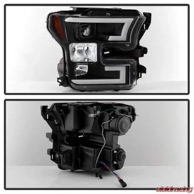 Spyder Auto Signature Projector Headlights Light Bar DRL LED Black Ford F150 2015-2017 - PRO-YD-FF15015-LBDRL-BK