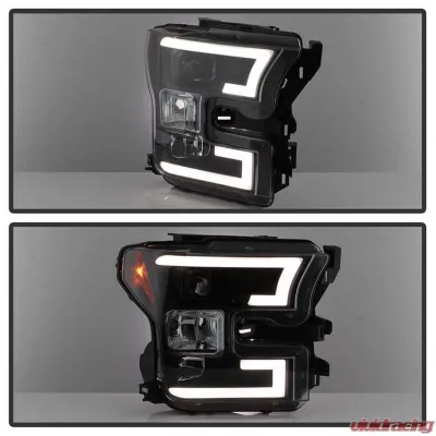 Spyder Auto Signature Projector Headlights Light Bar DRL LED Black Ford F150 2015-2017 - PRO-YD-FF15015-LBDRL-BK