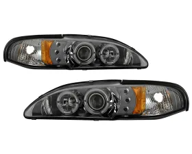 Spyder Auto Smoke 1-Piece LED Halo Projector Headlights | Amber Reflector with High 9005 and Low H3 Lights Included Ford Mustang SVT Cobra 1994-1998