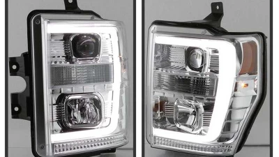 Spyder Auto Signature V2 Projector Headlights Light Bar DRL Chrome for Ford F250/350/450 2008-2010                                     - PRO-YD-FS08V2-LB-C - Image 8