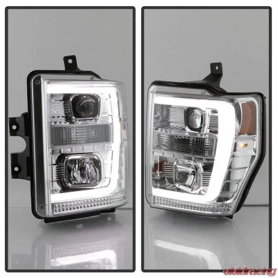 Spyder Auto Signature V2 Projector Headlights Light Bar DRL Chrome for Ford F250/350/450 2008-2010 - PRO-YD-FS08V2-LB-C