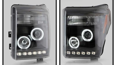 Spyder Auto Black DRL CCFL Halo Projector Headlights for 2011-2015 Ford F-550 Super Duty                                     - PRO-YD-FS11-CCFL-BK - Image 10