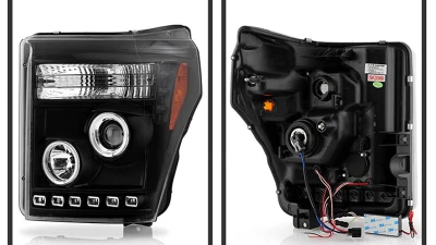 Spyder Auto Black DRL CCFL Halo Projector Headlights for 2011-2015 Ford F-550 Super Duty                                     - PRO-YD-FS11-CCFL-BK - Image 2