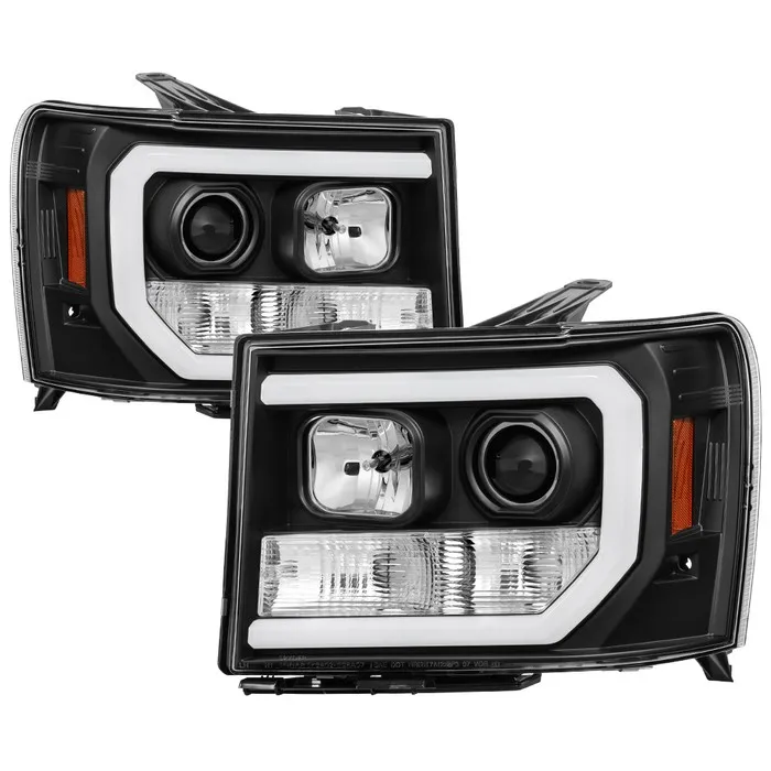 Spyder Auto Version 2 Projector Headlights Light Bar DRL LED Black GMC Sierra 1500 | 2500 | 3500 2007-2013 - PRO-YD-GS07V2-LBDRL-BK