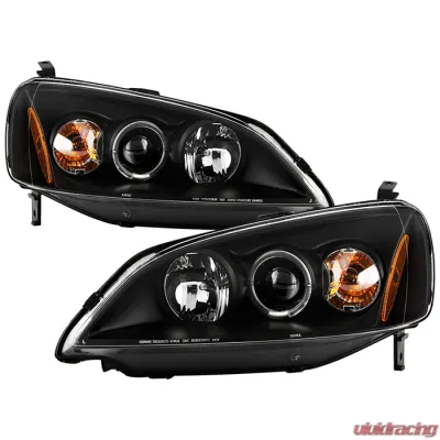 Spyder Auto Halo Black Projector Headlights for Honda Civic 2001-2003 2 4-Door Non Si Model - PRO-YD-HC01-AM-BK
