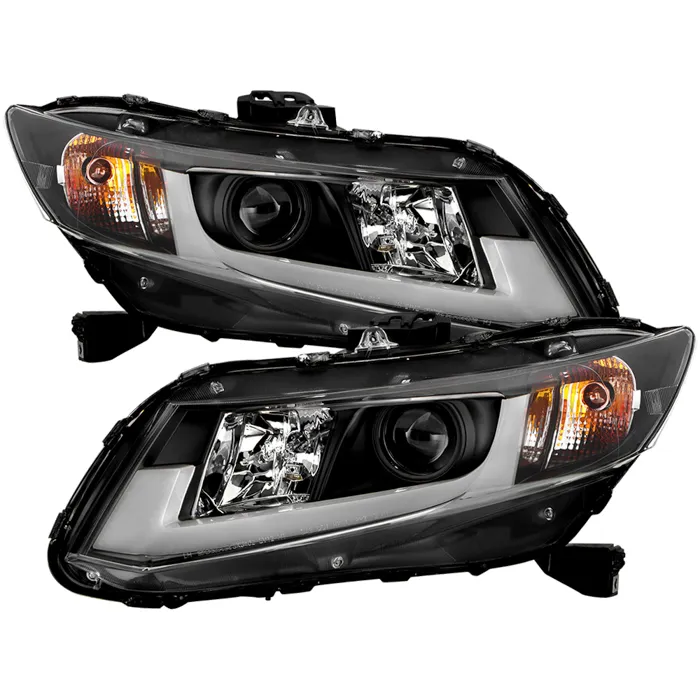 Spyder Auto Black DRL Light Bar Projector Headlights with High H1 and Low H1 Lights Included Honda Civic 2012-2014 - PRO-YD-HC12-DRL-BK