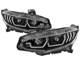 Spyder Auto Signature Projector Headlight Black with LED Sequential Turn Signal Honda Civic 2016-2020