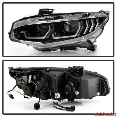 Spyder Auto Apex Headlight Black with LED Sequential Turn Signal for Honda Civic 2016-2020 - PRO-YD-HC16AP-SEQ-BK