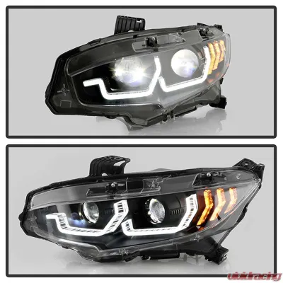 Spyder Auto Apex Headlight Black with LED Sequential Turn Signal for Honda Civic 2016-2020 - PRO-YD-HC16AP-SEQ-BK