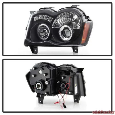 Spyder Auto Black LED Halo Projector Headlights with High H1 for Jeep Grand Cherokee 2008-2010 - PRO-YD-JGC08-HL-BK