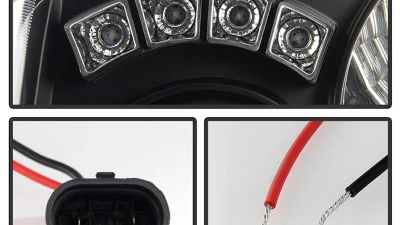 Spyder Auto Black LED Halo Projector Headlights with High H1 for Jeep Grand Cherokee 2008-2010                                     - PRO-YD-JGC08-HL-BK - Image 4