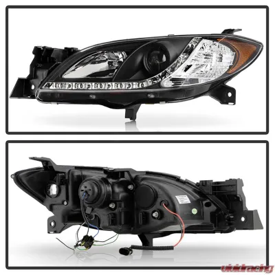 Spyder Auto Black Projector Headlights for Mazda 3 2004-2008 4-Door Sedan Non-HID DRL LED - PRO-YD-M304-DRL-BK