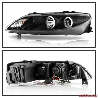 Spyder Auto Black DRL LED Halo Projector Headlights for Mazda 6 2003-2005 with Fog Lights - PRO-YD-M603-FOG-DRL-BK