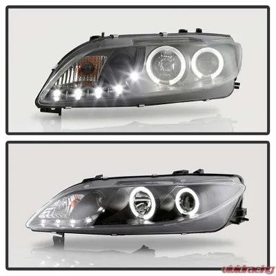 Spyder Auto Black DRL LED Halo Projector Headlights for Mazda 6 2003-2005 with Fog Lights - PRO-YD-M603-FOG-DRL-BK