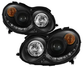 Spyder Auto Black DRL LED Halo Projector Headlights with High H1 and Low H7 Lights Included Mercedes Benz CLK200 with Halogen Lights 2003-2009
