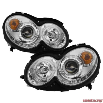 Spyder Auto Chrome DRL LED Halo Projector Headlights for 2005-2009 Mercedes Benz CLK63 AMG - PRO-YD-MBCLK03-DRL-C