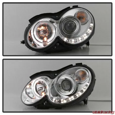 Spyder Auto Chrome DRL LED Halo Projector Headlights for 2005-2009 Mercedes Benz CLK63 AMG - PRO-YD-MBCLK03-DRL-C