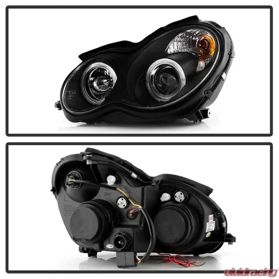 Spyder Auto Halo Black Projector HeadLights Mercedes Benz W203 C-Class 2001-2005 - PRO-YD-MBW203-HL-BK