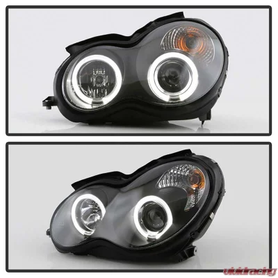 Spyder Auto Halo Black Projector HeadLights Mercedes Benz W203 C-Class 2001-2005 - PRO-YD-MBW203-HL-BK