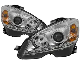 Spyder Auto Chrome DRL Projector Headlights with High H1 and Low H7 Lights Included Mercedes Benz C180 with Halogen 2008-2011