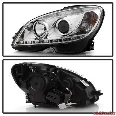 Spyder Auto Chrome DRL Projector Headlights for Mercedes Benz C63 AMG 2008-2011 - PRO-YD-MBW20408-DRL-C