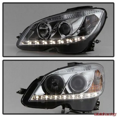 Spyder Auto Chrome DRL Projector Headlights for Mercedes Benz C63 AMG 2008-2011 - PRO-YD-MBW20408-DRL-C