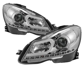 Spyder Auto Chrome DRL Projector Headlights with High H1 and Low H7 Lights Included Mercedes Benz W204 C180 with Halogen Lights 2012-2013