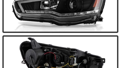 Spyder Auto Signature Projector Headlights Black Halogen for Mitsubishi Lancer EVO 10 2008-2017                                     - PRO-YD-ML08V2SI-SEQ-BK - Image 2