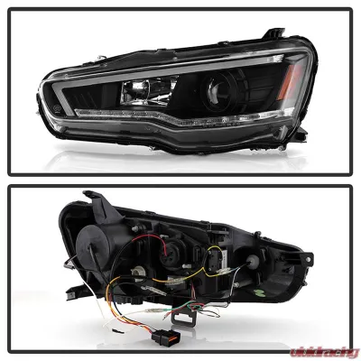 Spyder Auto Signature Projector Headlights Black Halogen for Mitsubishi Lancer EVO 10 2008-2017 - PRO-YD-ML08V2SI-SEQ-BK