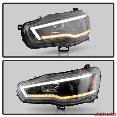 Spyder Auto Signature Projector Headlights Black Halogen for Mitsubishi Lancer EVO 10 2008-2017 - PRO-YD-ML08V2SI-SEQ-BK