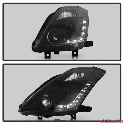 Spyder Auto Black DRL Projector Headlights with High H1 Lights Included Nissan 350Z with Xenon|HID Lights 2003-2005 - PRO-YD-N350Z02-HID-DRL-BK