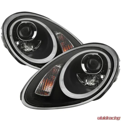 Spyder Auto Projector Headlights DRL LED Black for Porsche 987 Boxster Cayman 2005-2008 - PRO-YD-P98705-HID-DRL-BK