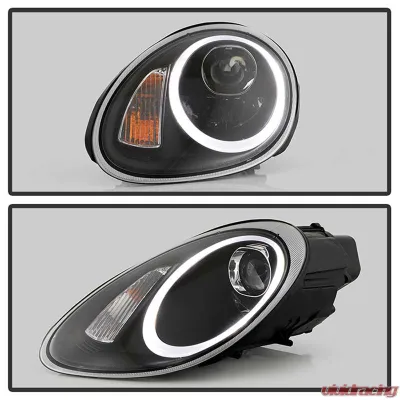 Spyder Auto Projector Headlights DRL LED Black for Porsche 987 Boxster Cayman 2005-2008 - PRO-YD-P98705-HID-DRL-BK