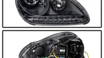 Spyder Auto Black LED DRL Projector Headlights for Porsche 955 Cayenne 2002-2007                                     - PRO-YD-PCAY03-HID-DRL-BK - Image 2